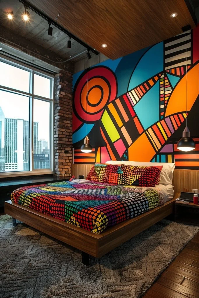 Bold Graphic Mural Bedroom