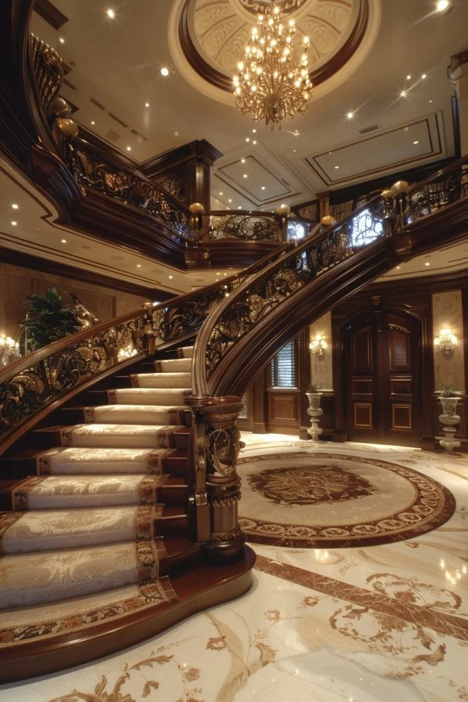 Luxurious Curved Staircase Foyers