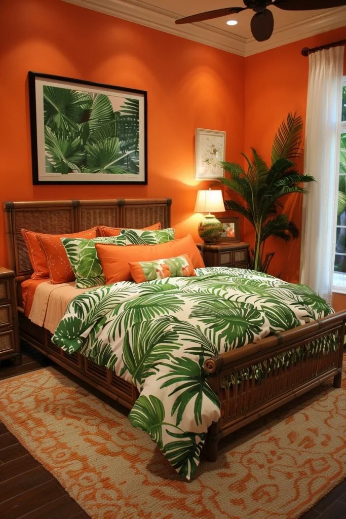 Tropical Escape: Green Foliage Meets Terracotta Walls