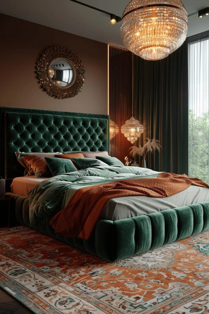 Opulent Green Velvet Paired with Warm Terracotta