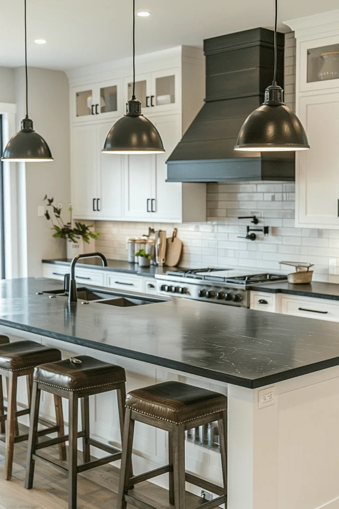 Delicate Black Details on White Cabinets