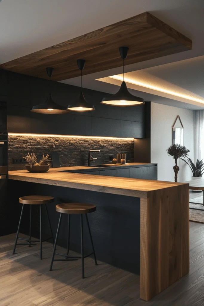 Natural Wood Elements to Soften Contrast