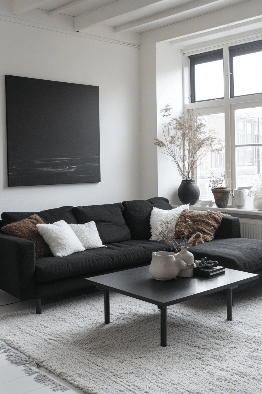 Black couch living room