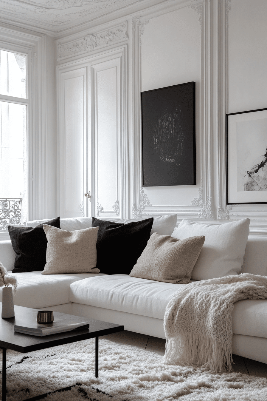 black and white living room decor