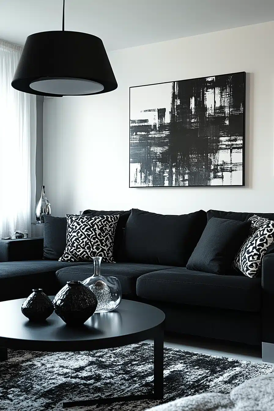 black and white living room decor