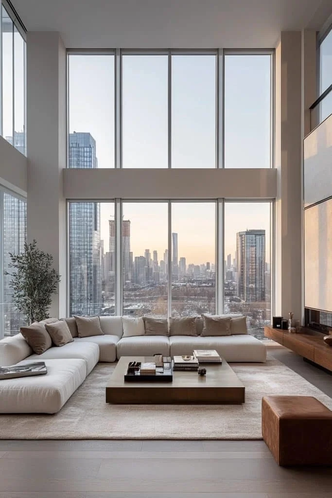 Minimalist Living Room with Panoramic City Views