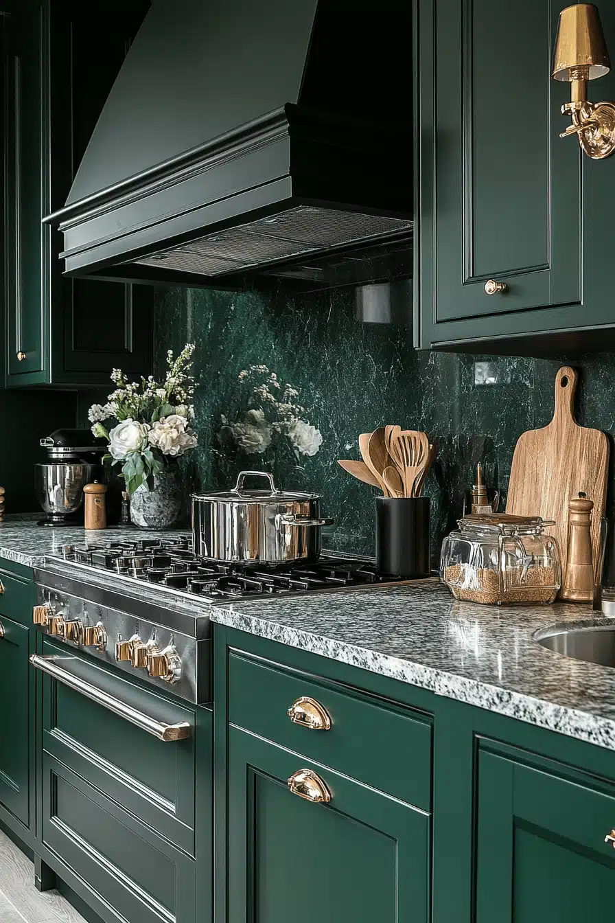 dark green kitchen cabinets