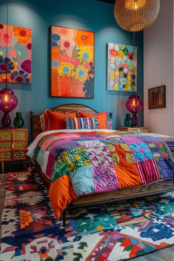 Bold Color Fusion Bedroom