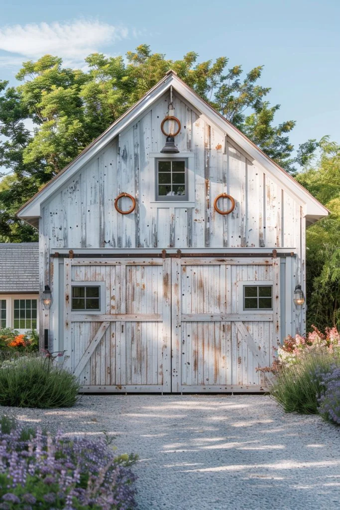 White-Washed Wood Farmhouse Garage