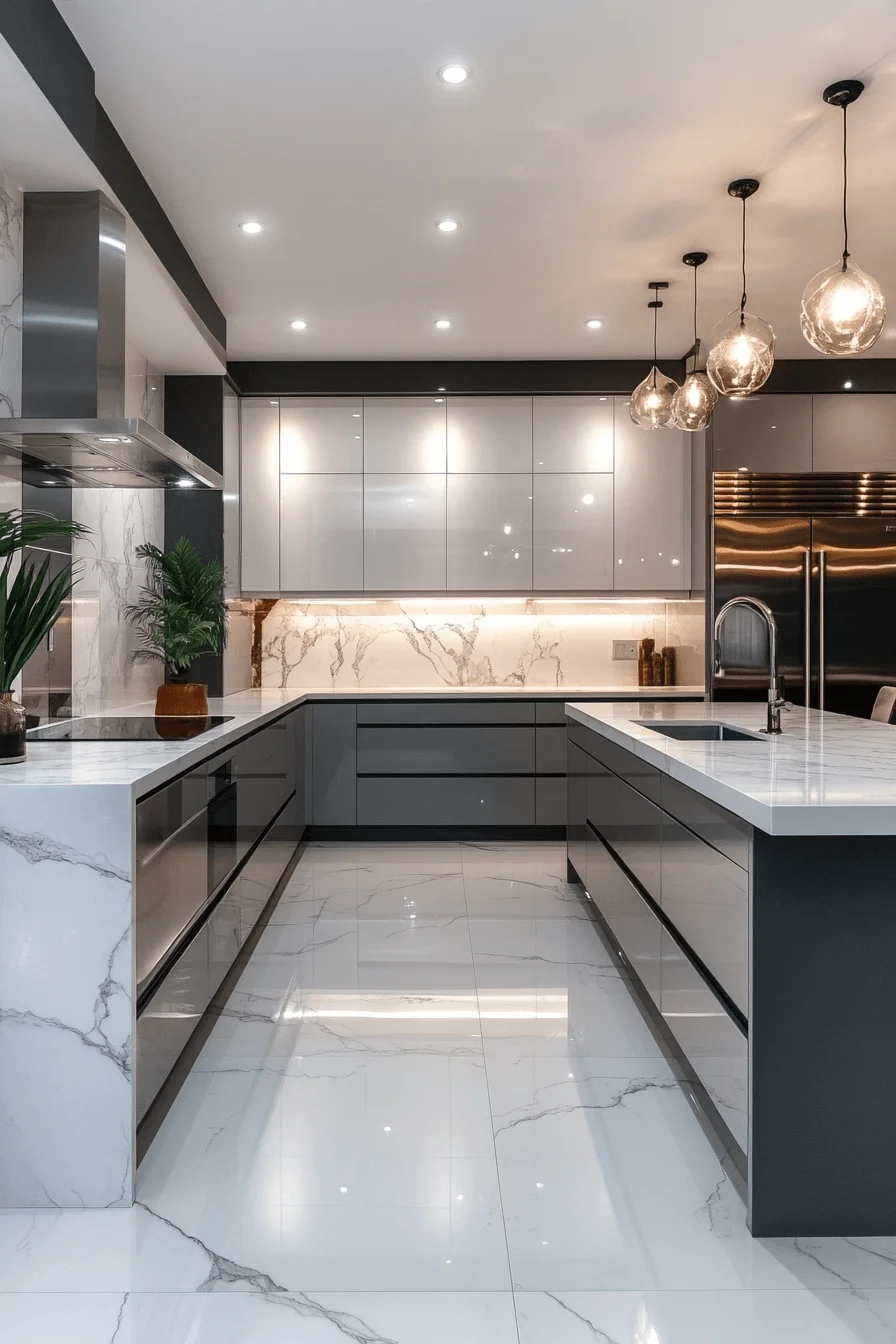 grey and white kitchen cabinets