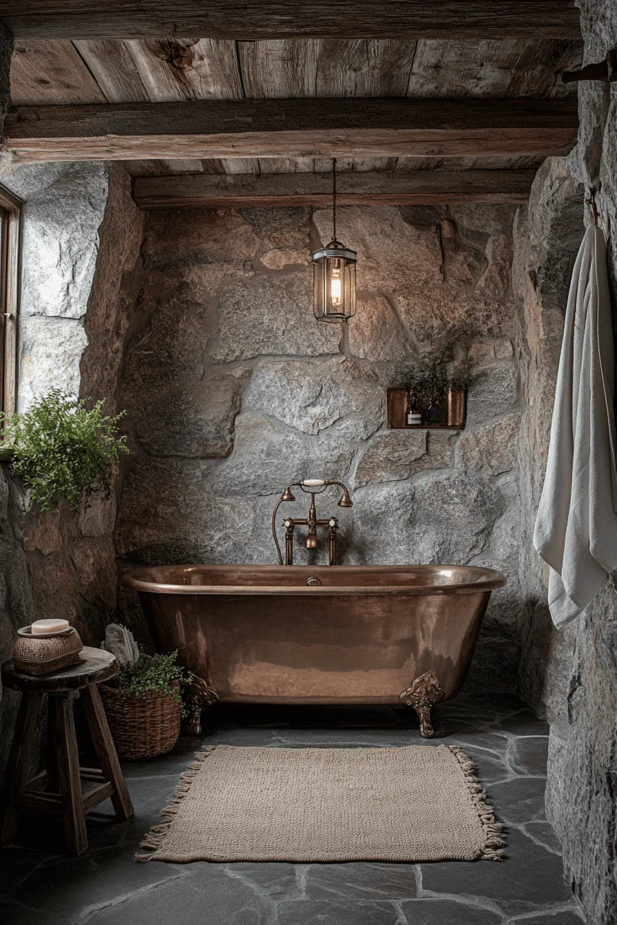rustic stone cabin bathroom