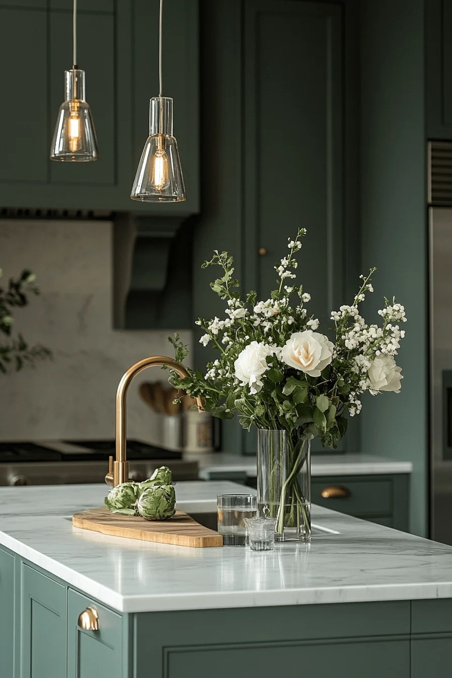 pewter green kitchen cabinets