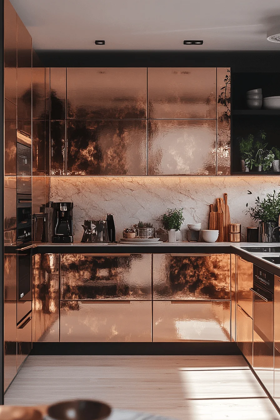 rose gold kitchen cabinets