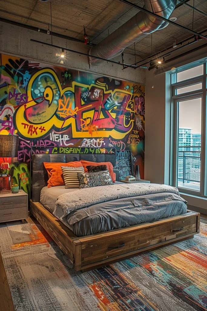 Urban Graffiti Chic Bedroom